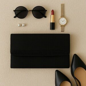 Vintage 1980s Minimalist Glam Black Beaded Clutch